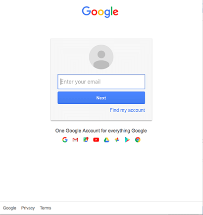 okno za prijavo v Gmail