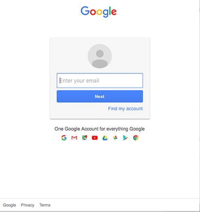 Janela de login do Gmail