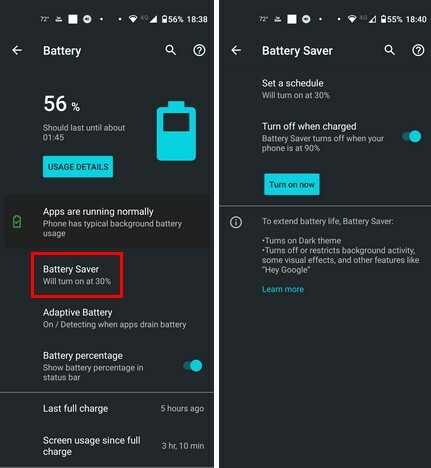 Opcja oszczędzania baterii w ustawieniach Androida
