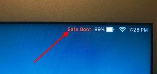 Notificare Safe Boot din ecranul de conectare Mac.