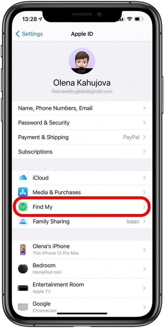 Изберете Find My.