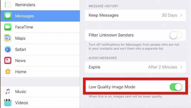 habilitar el modo de imagen de baja calidad en iOS 10, iPhone lento y problemas de batería con iOS 10