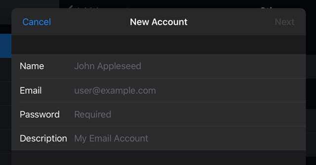 Kontoinformationen für andere Arten von E-Mail-Konten in iOS Konto hinzufügen manuell hinzufügen