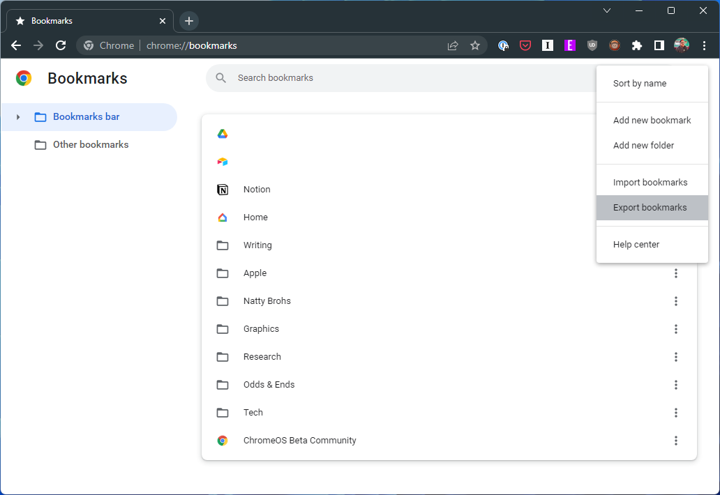 Cara mengekspor bookmark Chrome di Windows - 3