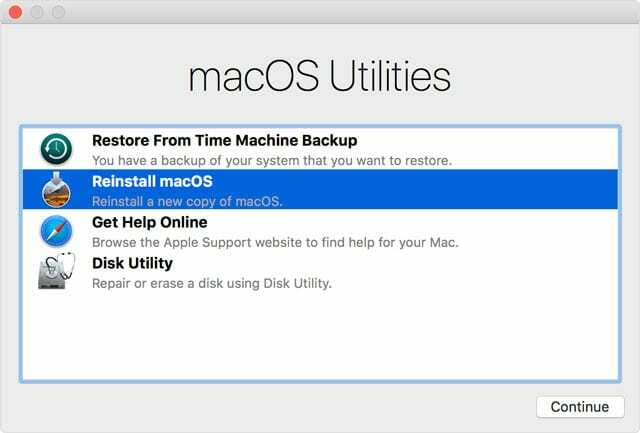 réinstaller macOS à l'aide du menu du mode de récupération