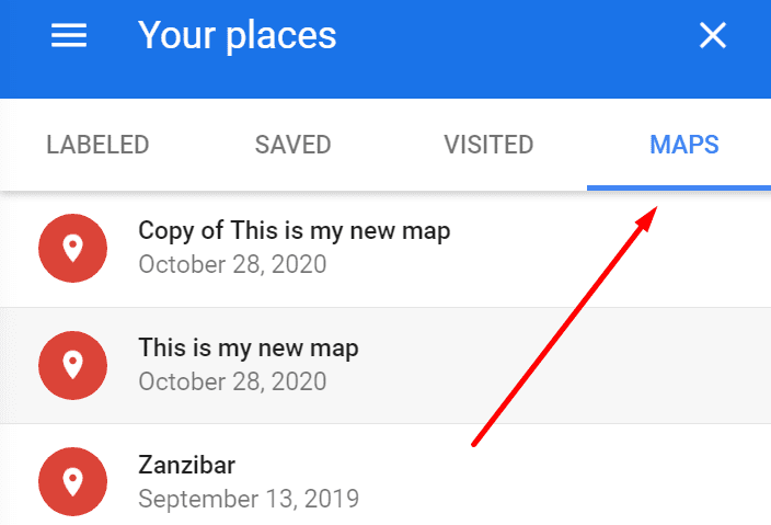 Google Maps gespeicherte Routen