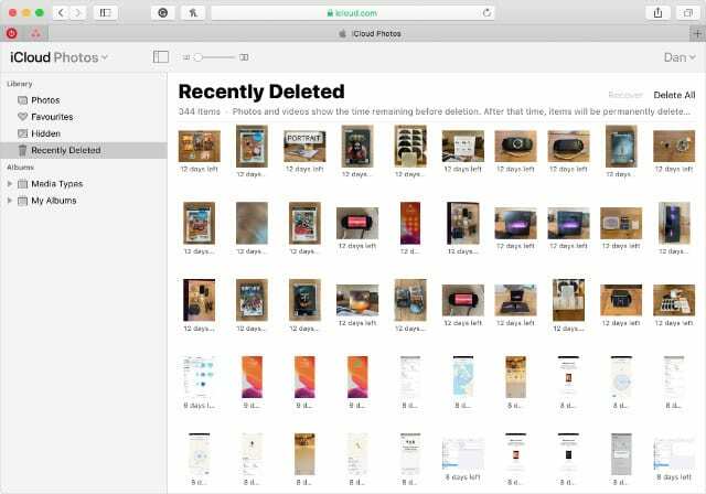 Nylig slettet album fra iCloud-nettstedet