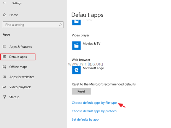 ציין אפליקציות ברירת מחדל לפי סוג קובץ Windows 10