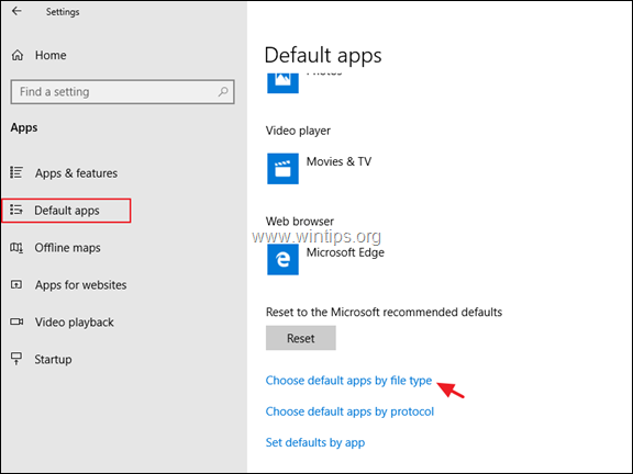 Specifica le app predefinite per tipo di file Windows 10