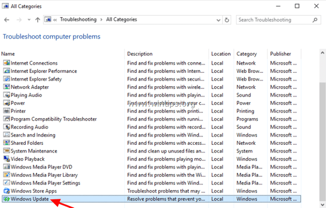 solucionador de problemas de actualización de Windows