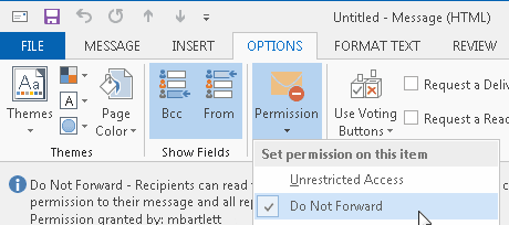 Option Ne pas transférer d'Outlook 2013