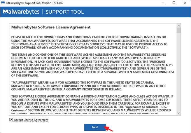 Herramienta de soporte de Malwarebytes