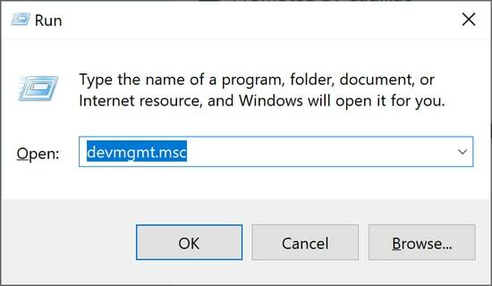 نظام التشغيل Windows + R devmgmt.msc