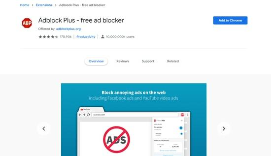 Extension de sécurité Chrome Adblock Plus
