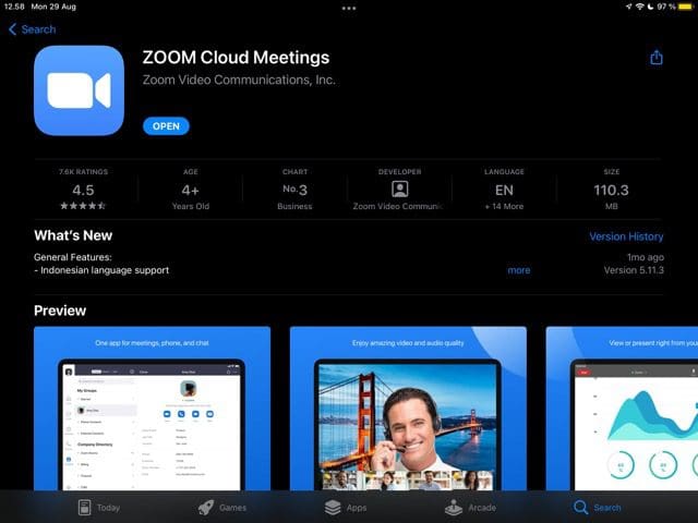 Знімок екрана програми Zoom в App Store