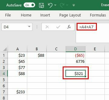 Formül SUM Excel