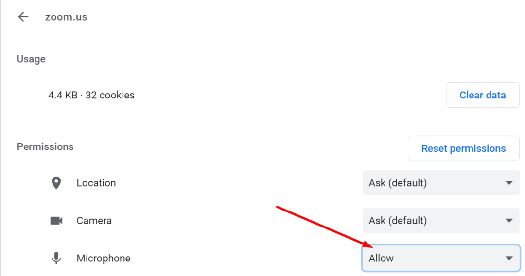 ज़ूम वेब को ब्राउज़र में माइक्रोफ़ोन का उपयोग करने दें