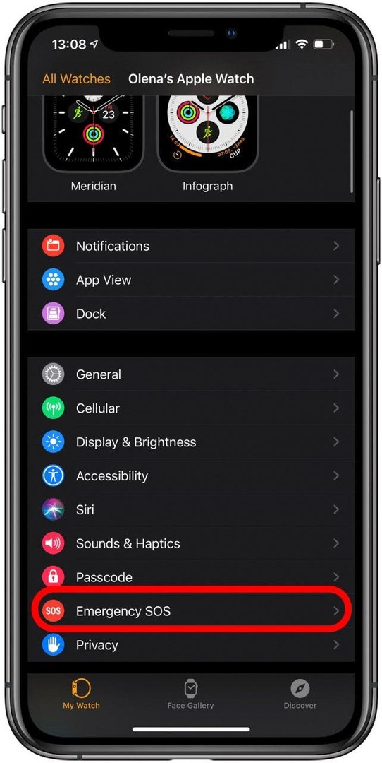 Otevřete na svém iPhonu aplikaci Watch a klepněte na Emergency SOS.