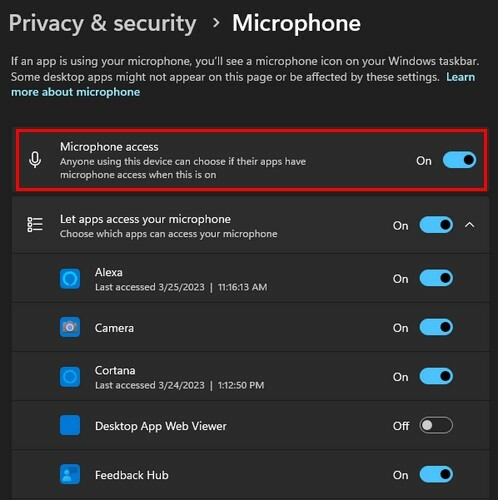 Desabilitar permissões de aplicativo de microfone Windows 11