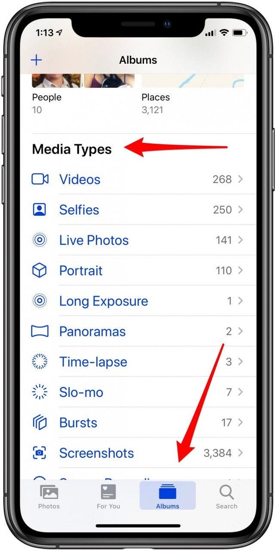 types de médias dans l'application photos