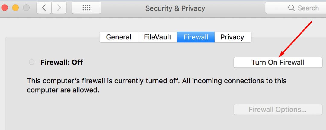 Vypnite bránu firewall pre mac