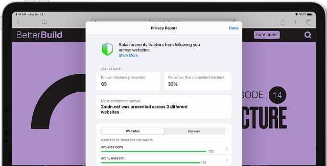 Laporan Privasi di Safari di iPadOS 14