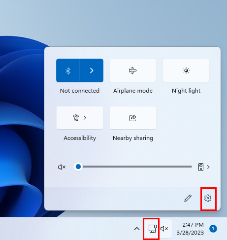 Configuración de red e Internet en la bandeja del sistema