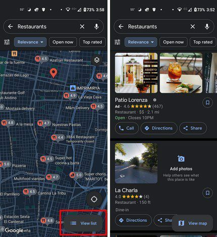 Restaurants Google Maps