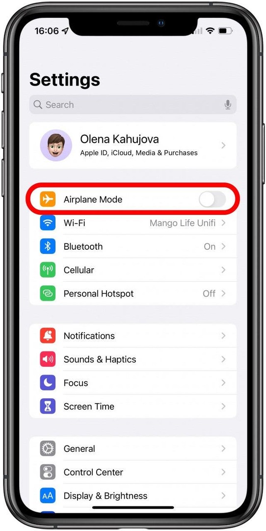 Nonaktifkan mode Pesawat - cara memperbaiki pesan di iphone