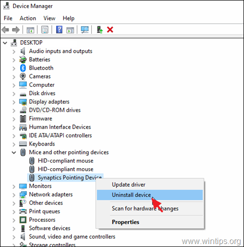 إلغاء تثبيت لوحة اللمس synaptics