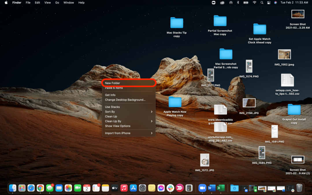 Клацніть правою кнопкою миші на робочому столі Mac і виберіть Нова папка