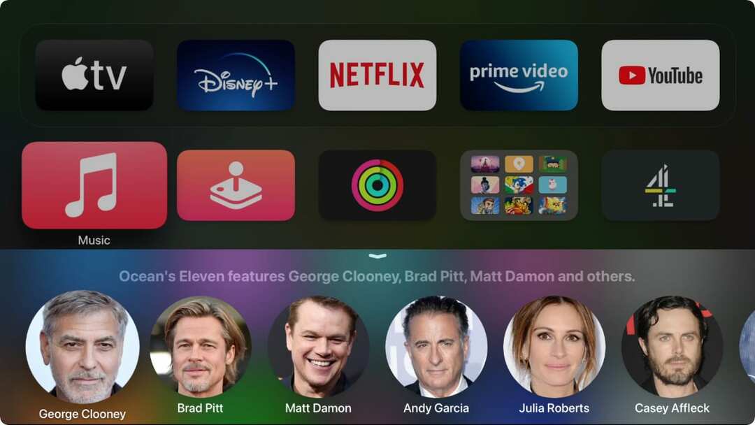 Siri показывает актерский состав «Одиннадцать друзей Оушена» на Apple TV