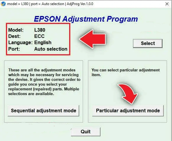 Étapes de réinitialisation Epson-L380