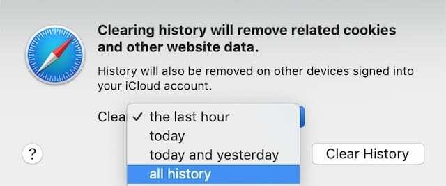 Διαγράψτε το ιστορικό του Safari σε Mac