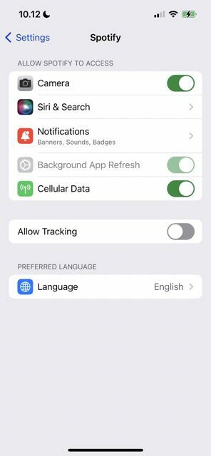 снимок экрана, показывающий приложение настроек на iphone