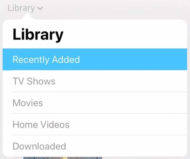 Dropdown-Menü TV-App-Bibliothek