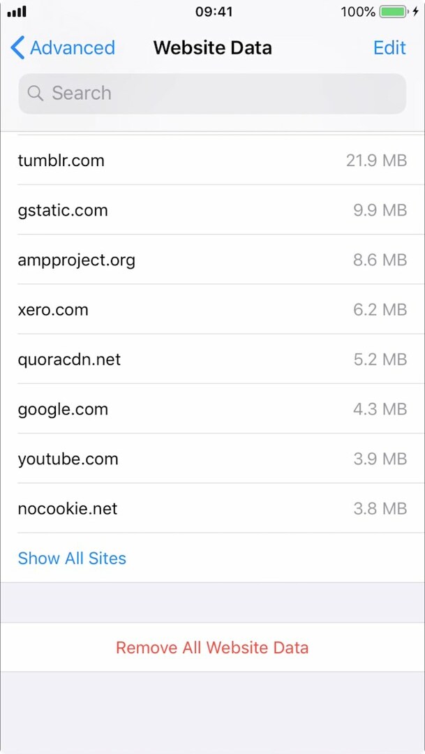 Видалити всі дані веб-сайту в iOS