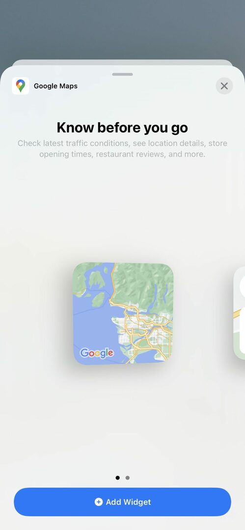 Naudokite „Google“ žemėlapių valdiklį „iPhone 1“.