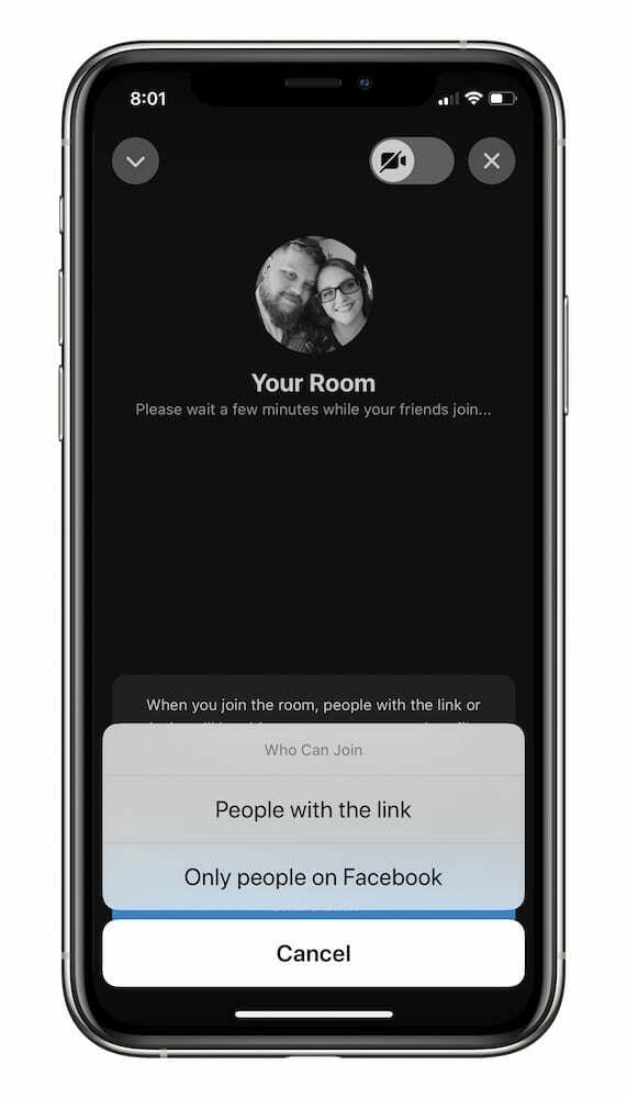 Opties voor koppelingen delen voor Messenger Rooms