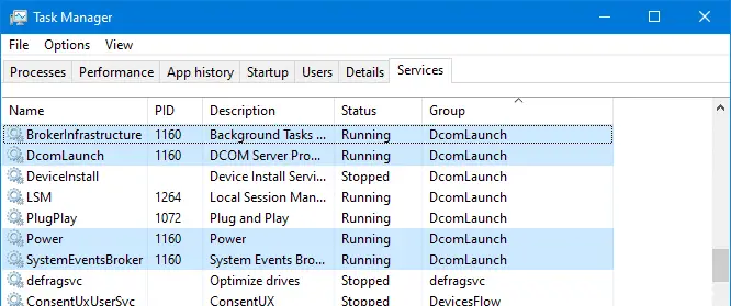 svchost.exe के अंतर्गत चल रही सेवाओं को देखें