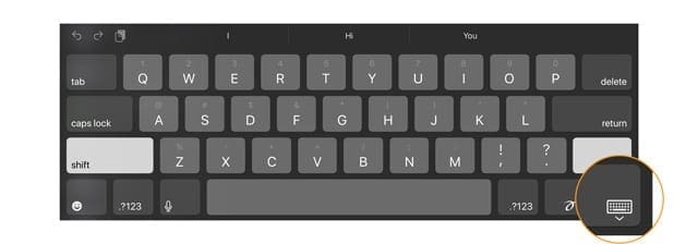 ikona klávesnice na klávesnici iPadu na obrazovke