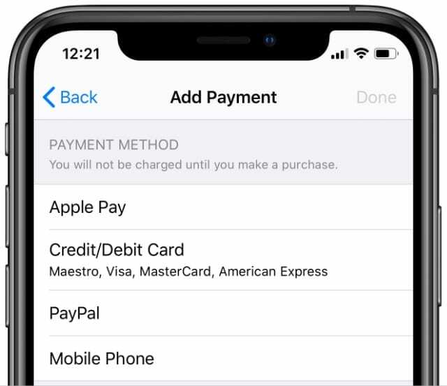 Modes de paiement pour le compte Apple ID sur iPhone