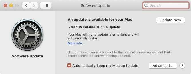 Pantalla de actualización de macOS Catalina