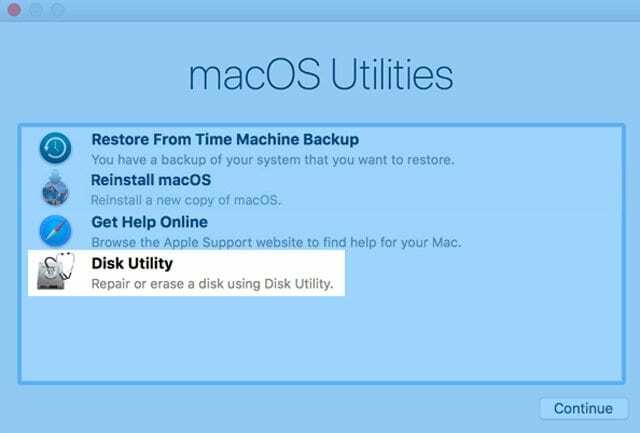 Opravte bílou obrazovku Macu pomocí nástroje Recovery Mode Disk Utility