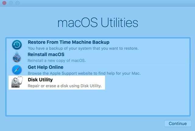 Reparar la pantalla blanca de Mac usando la utilidad de disco del modo de recuperación