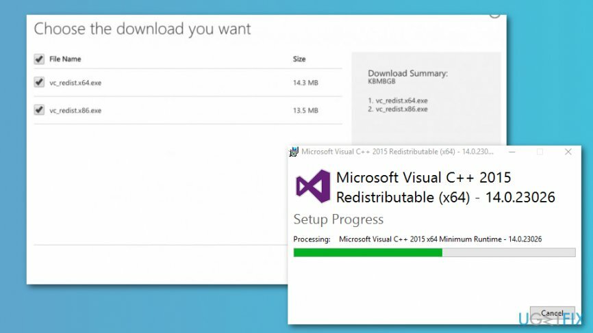 Instale o pacote redistribuível do Microsoft Visual C ++ mais recente