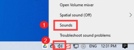 Lautsprechersymbol und wählen Sie Sounds aus der Taskleiste