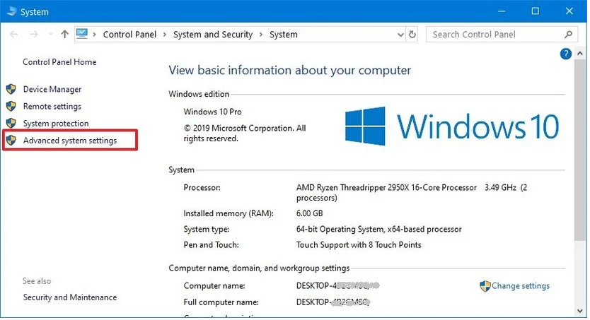 Windows Geavanceerde systeeminstelling