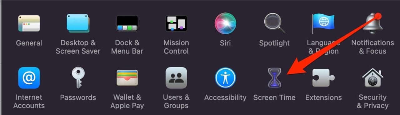 Screenshot des Bildschirmzeitsymbols in den Mac-Systemeinstellungen
