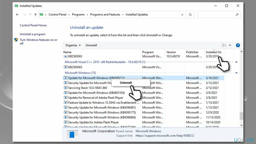 Desinstale la actualización más reciente de Windows